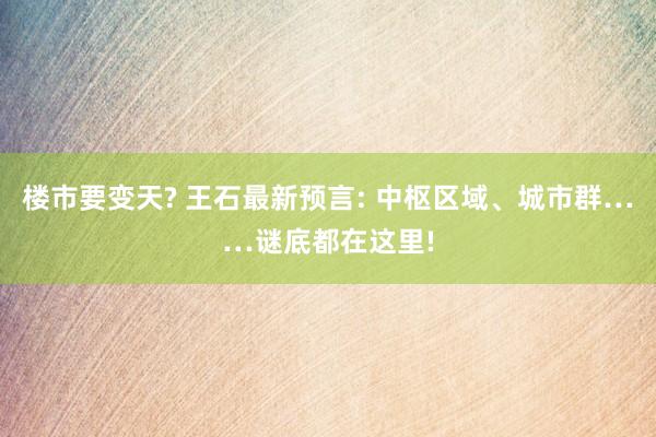 楼市要变天? 王石最新预言: 中枢区域、城市群……谜底都在这里!
